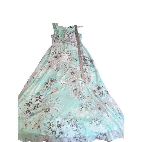 NWT $89 R&K Mint Floral Maxi Dress Scoop Neck Sleeveless Belted Formal Sz 8 - Picture 3 of 10